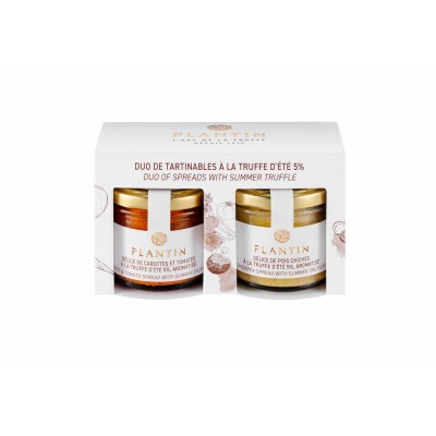 Duo of carrots and tomato spread & chickpea spread, both flavoured with summer truffle